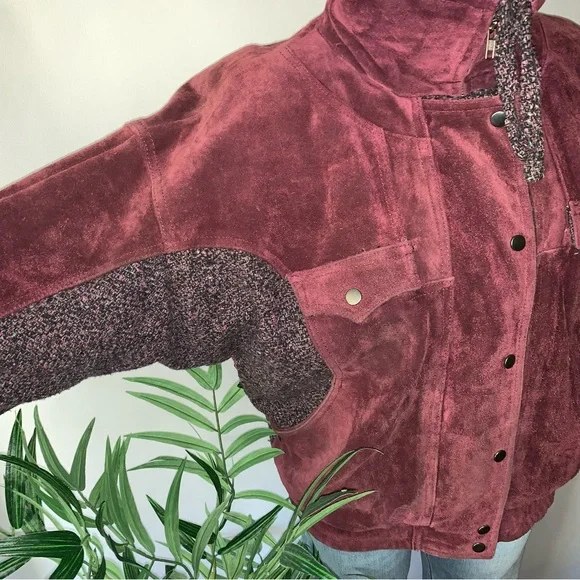 v i n t a g e :: Suede Leather Bomber Tweed Wool Knit Jacket